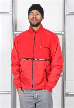 Vintage DKNY Fleece Jacket in Red Zip Up Jumper Large