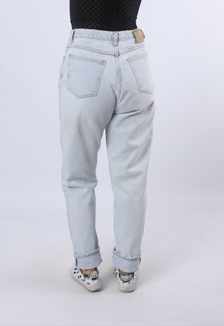HIGH WAISTED DENIM JEANS TAPERED LEG VINTAGE UK 12 (F9EC)