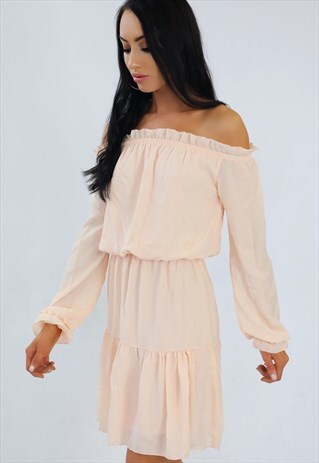 LOLA PEACH OFF THE SHOULDER SUMMER SWING DRESS