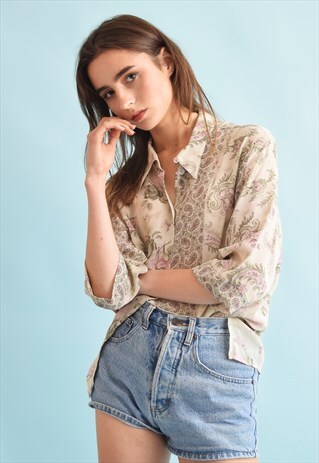 90'S RETRO ORIENTAL PRINT FESTIVAL OVERSIZED BLOUSE TOP