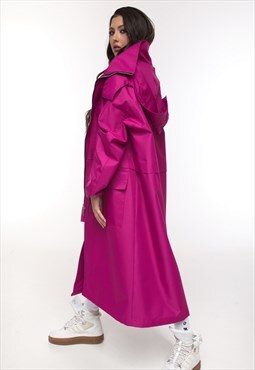 Winter Longline Hoodie coat oversize in pink