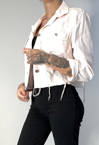LIGHT PINK CROP FREY DENIM JACKET