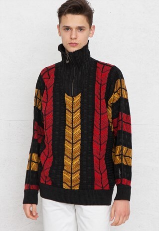 VINTAGE BLACK RED CARLO COLUCCI 1/4 ZIP KNIT JUMPER