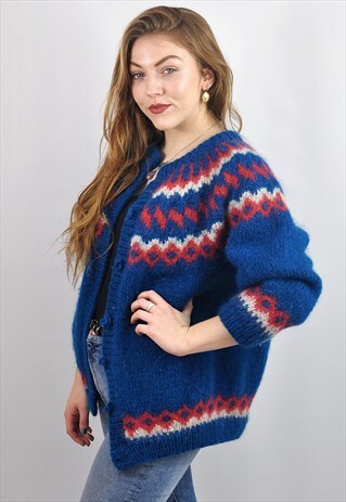 VINTAGE NORDIC ICELANDIC OVERSIZE PATTERNED WOOL CARDIGAN