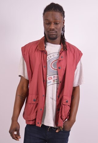 MENS VINTAGE WAXED GILET XL RED 90S