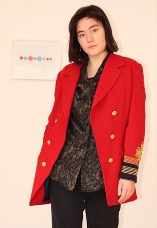 RED UNIFORM STYLE JACKET WITH GOLD EMBELLISHMENT