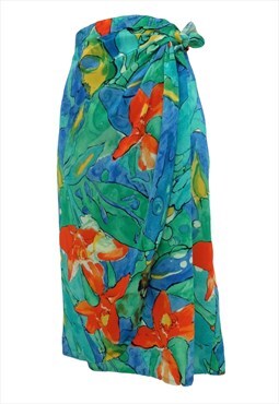 Vintage Sarong Wrap Skirt 80s Beachwear High Rise Midi