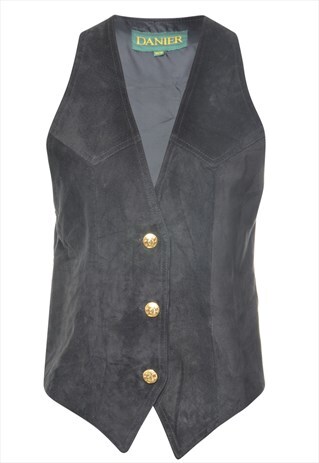 VINTAGE BEYOND RETRO GOLD BUTTON FRONT SUEDE 1990S BLACK WAI