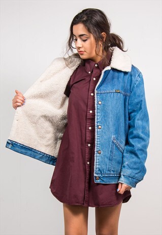 90'S VINTAGE WRANGLER FAUX SHERLING LINED DENIM JACKET