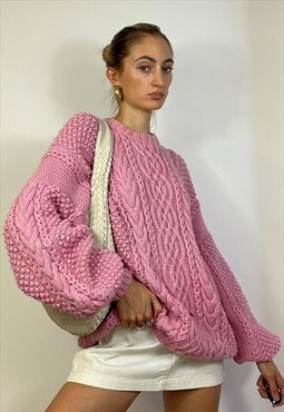 Vintage 90's Cable Knit Chunky Oversized Pink Jumper Sweater