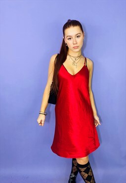 Vintage 90s Red Satin Mini Slip Dress
