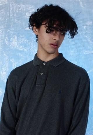 VINTAGE RALPH LAUREN GREY EMBROIDERED POLO SHIRT