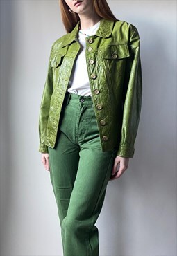 Vintage Green Leather Jacket Size Medium 