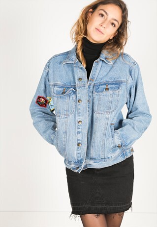 VINTAGE 80S WRANGLER PATCHED DENIM JACKET / R0949