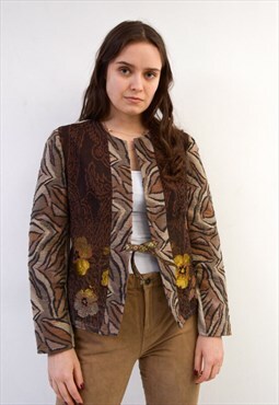 Vintage Women's M Linen Blazer Jacket Cardigan Traditional