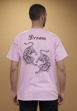 SOFT COTTON T-SHIRT WITH TIGER DESIGN IN LIGHT PINK