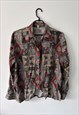 SCARF PRINT PATCHWORK 80S CASUAL BLOUSE LARGE