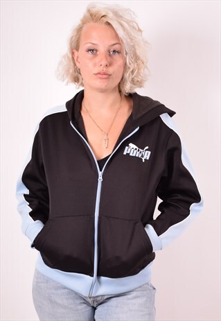 PUMA WOMENS VINTAGE HOODIE JACKET SMALL BLACK 90S