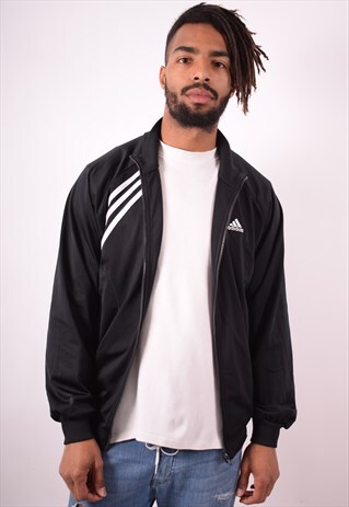 ADIDAS MENS VINTAGE TRACKSUIT TOP JACKET MEDIUM BLACK 90S