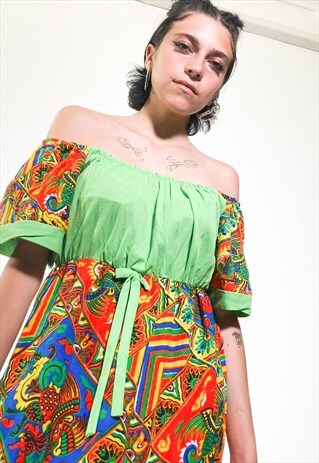 VINTAGE 70S GREEN MAXI SUMMER DRESS