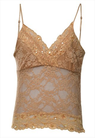 VINTAGE LACE SEQUINS SHEER CAMI-TOP - S