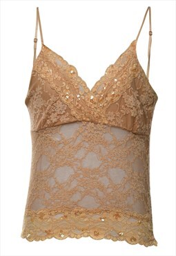 Vintage Lace Sequins Sheer Cami-Top - S