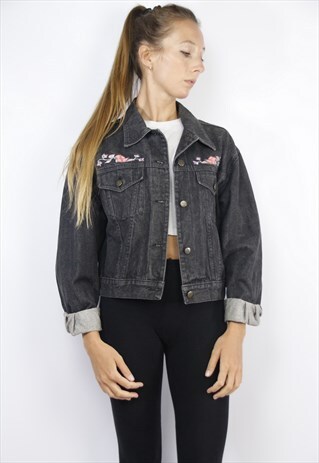 BLACK PATCHED JEAN JACKET / DARK GREY DENIM JACKET