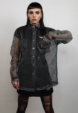 Mesh jacket See-through blazer long sleeve transparent shirt