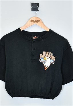 Vintage 1991 Harley Davidson Cropped T-Shirt Black Large