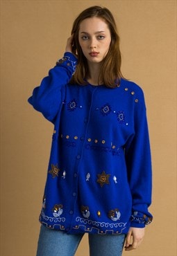 Woman Electric Blue Oversized Lambswool Cardigan 6933