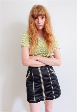 VINTAGE 90S MOSCHINO BLACK SATIN ZIP MINI SKIRT