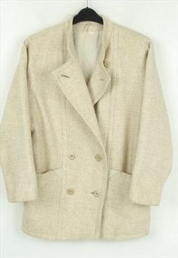 Vintage Wool M Jacket Coat White Oversized Double Breasted 