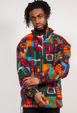 90'S PATTERNED QUARTER ZIP FLEECE JACKET
