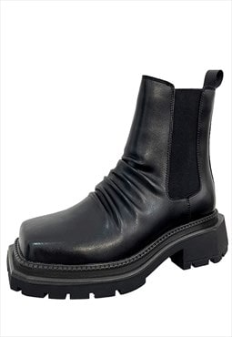 Square toe boots distressed high fashion platform shoes 