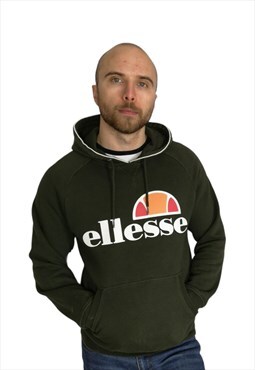 Ellesse Spell Out Hoodie Green Size Small 