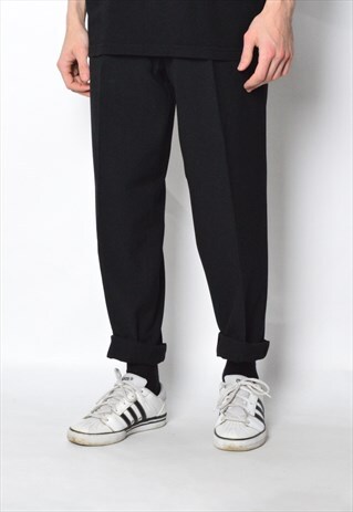VINTAGE 80S BLACK MINIMALIST WOOL BLEND PANTS