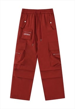 Skater joggers cargo pocket pants utility rave trousers red