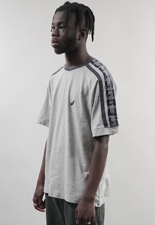 VINTAGE 90'S ASICS TAPED LIGHT GREY T-SHIRT