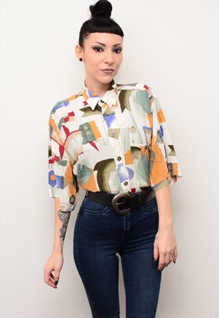 VINTAGE 90'S ABSTRACT RETRO PATTERNED OVERSIZED SHIRT