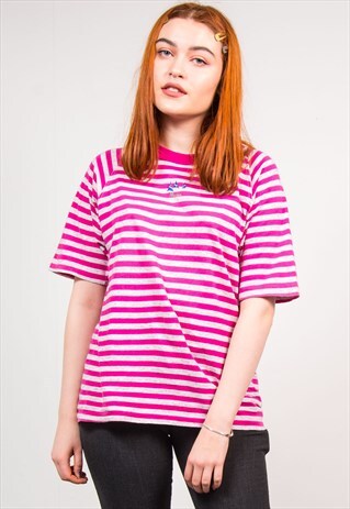 VINTAGE 90'S HOT PINK STRIPED YACHT PRINT T-SHIRT