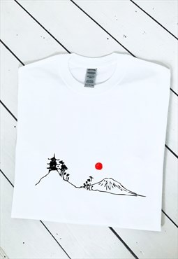 Japanese Zen scene graphic print White T-shirt