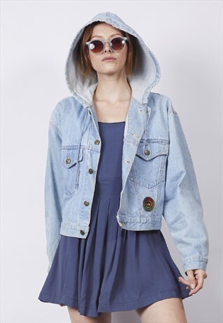 VINTAGE 80'S HOODED LIGHT-WASH DENIM JACKET