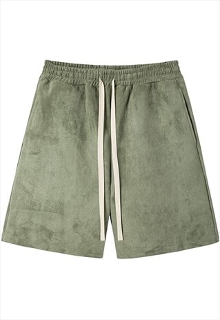 Velvet shorts velour feel premium sports overalls in green
