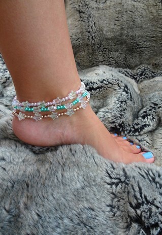 SET OF 3 STAR BEADED ANKLET