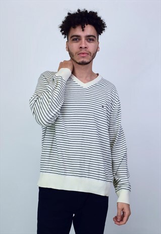 VINTAGE 90'S TOMMY HILFIGER BLACK AND WHITE STRIPED JUMPER