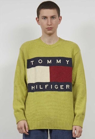 VINTAGE 90'S TOMMY HILFIGER CLASSIC LOGO LIME JUMPER
