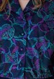 BRIGHT GREEN AND PURPLE LEAVES MOTIVE PATTERNED BLOUSE