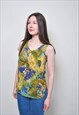 FLORAL PRINT VOCATION SHIRT, HOLIDAY SLEEVELESS BLOUSE, 90S 