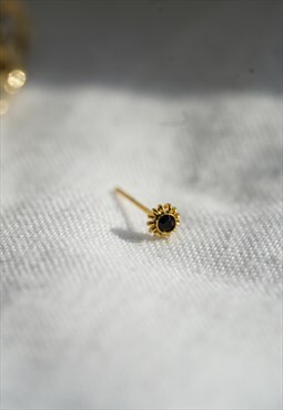 Sterling Silver Gold Nose Stud with Black Stone