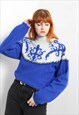VINTAGE ABSTRACT CRAZY PATTERNED JAZZY JUMPER BLUE RL